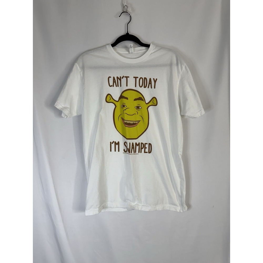 Shrek "Can't Today I'm Swamped" Graphic T-Shirt White Cotton Funny Movie Size L
